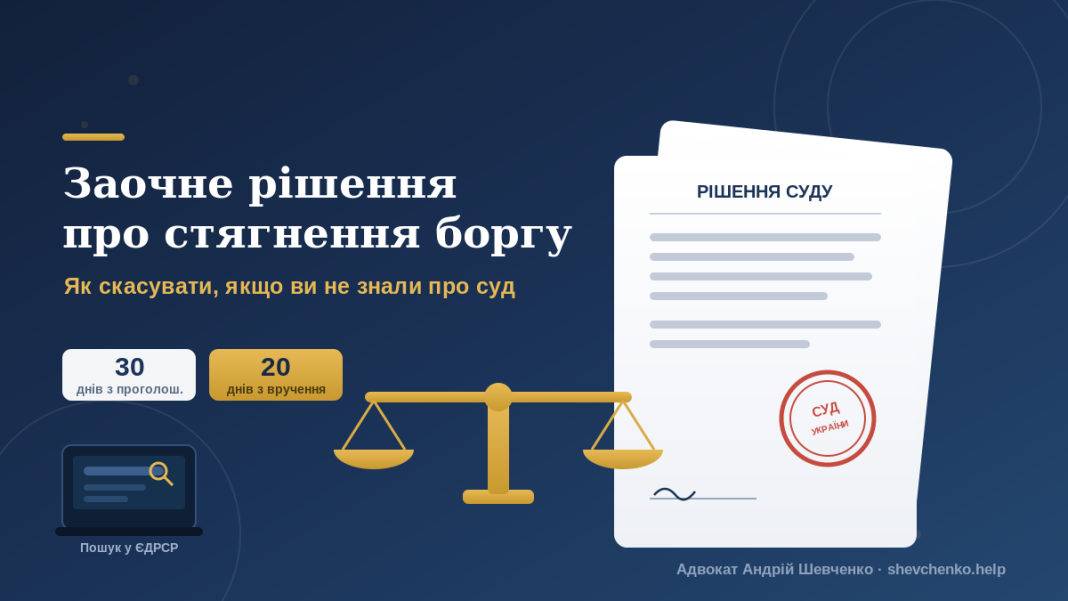 Як скасувати заочне рішення суду про стягнення боргу — перевірка справи в ЄДРСР